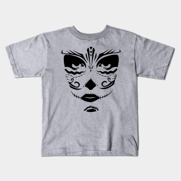 Sugar Skull Woman Face Kids T-Shirt by BlackPawCanvas